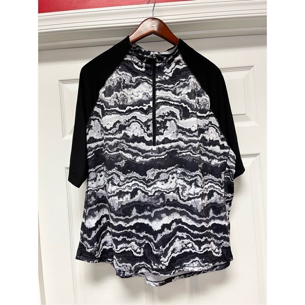 Reel Legends Black Marble Short Sleeve Keep It Cool Half Zip Pullover sz 2X EUC